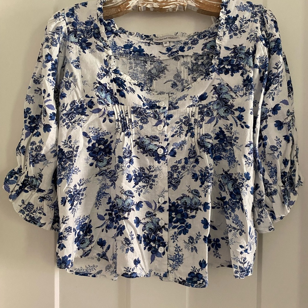 cupcakes & cashmere Blue Floral Blouse